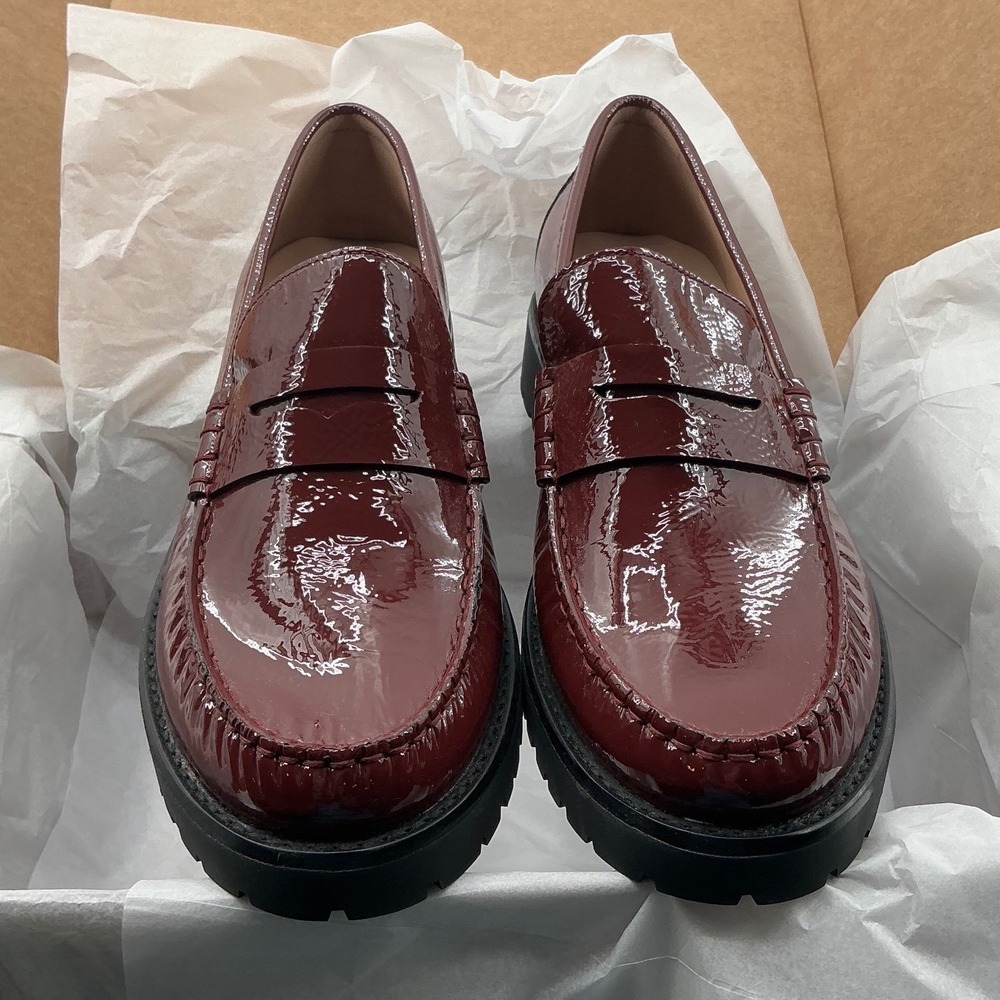 Cole Haan Womens Burgundy Patent Leather Lug Sole Penny Loafers W19842 Size 8.5B - Picture 3 of 9
